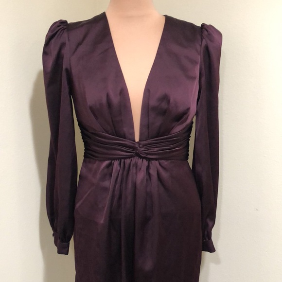 Ieena for Mac Duggal Plunge V-Neck Puff Long Sleeve Jumpsuit Size 8 Plum Purple - Picture 3 of 12